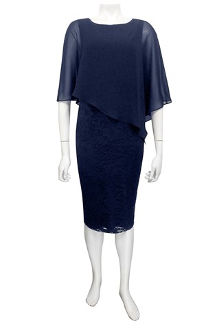 NAVY - Karen lace dress with chiffon overlay